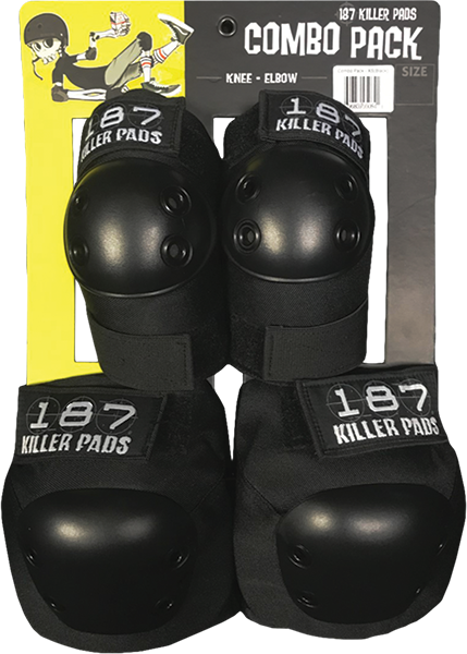 187 COMBO PACK KNEE/ELBOW SKATEBOARD PAD SET L/XLARGE BLACK