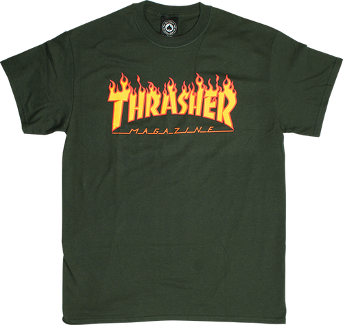 THRASHER FLAME SS TSHIRT MEDIUM FOREST GREEN