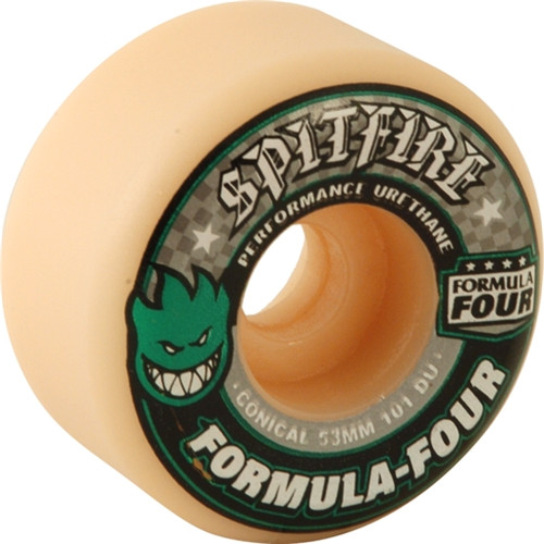 SPITFIRE FORMULA 4 101a CONICAL 53mm WHT W/GRN & BLK Wheels Set