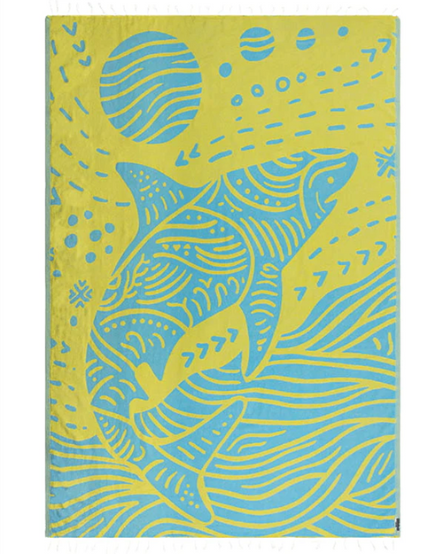 Sand Cloud Discovery Tiger Shark Towel Blue Yellow Large