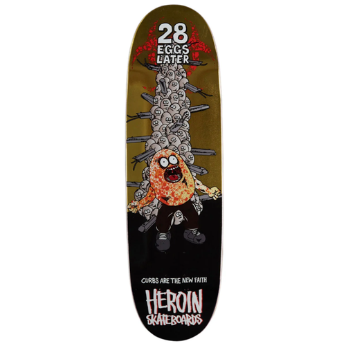 Heroin 28 Eggs Later Skateboard Deck Black Gold 9.0x14.3wb
