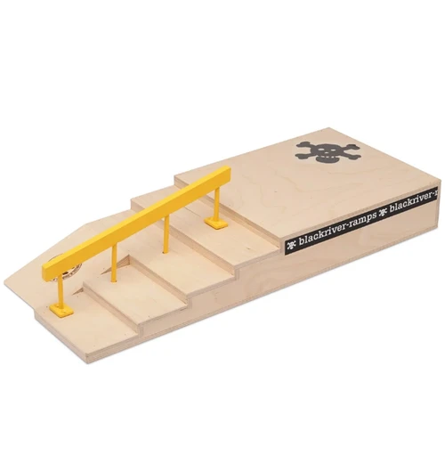 Blackriver Stair Set w Rail Fingerboard Ramp Nat Brown Yellow Flat