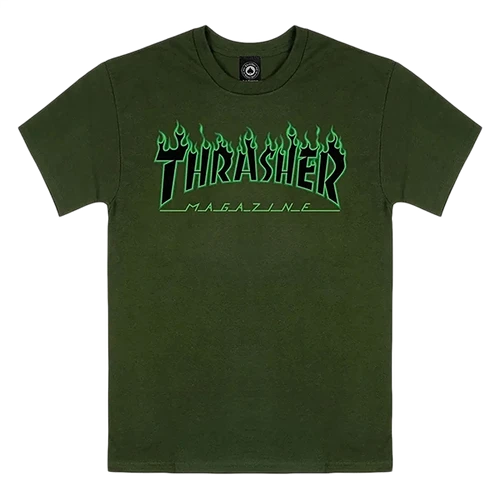 THRASHER FLAME SS TSHIRT XLARGE FOREST/BLK
