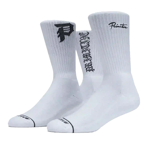 PRIMITIVE CORE LOGO 3-PACK SOCKS WHITE