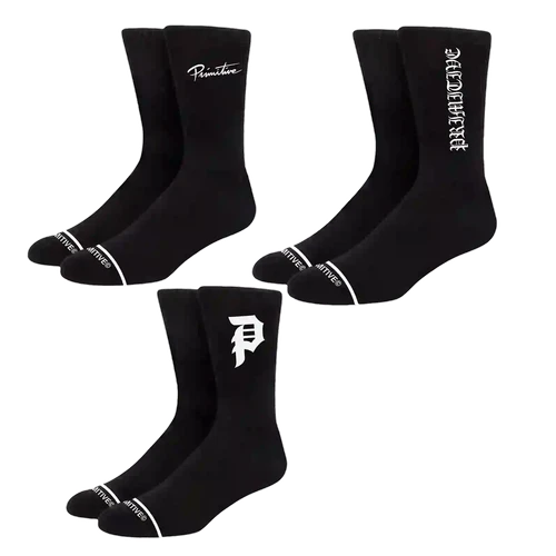 PRIMITIVE CORE LOGO 3-PACK SOCKS BLACK