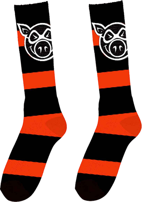 PIG HEAD STRIPE TALL SOCKS NEON ORG 1pr