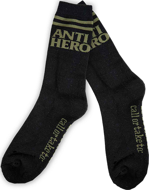 ANTI HERO BLACK HERO IF FOUND CREW SOCK BLK/OLIVE