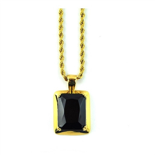 Gold Gods Onyx Pendant Necklace Rope 22inch