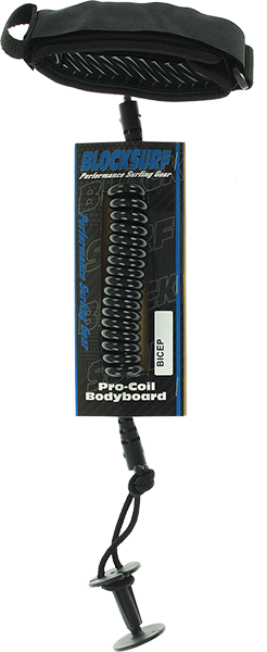 BLOCK SURF PRO COILED BICEPT BODYBOARD LEASH BLACK
