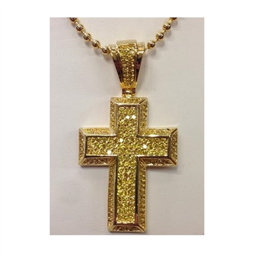 King Ice Dome CZ Cross Necklace 14k Gold 3mm 30"