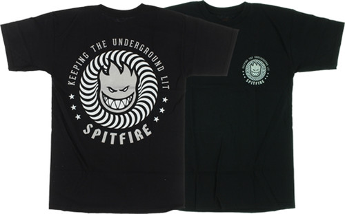 SPITFIRE KEEP UNDERGROUND LIT SS Tshirt XLARGE BLACK/WHT/SILVER