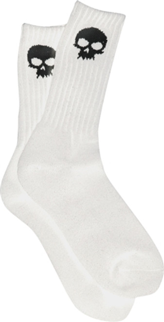 ZERO SKULL CREW SOCKS WHT BLK single pair