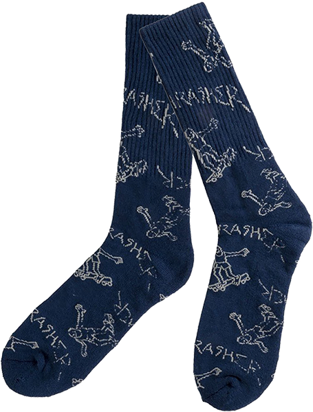THRASHER GONZ LOGO PATTERN CREW SOCKS NAVY GREY