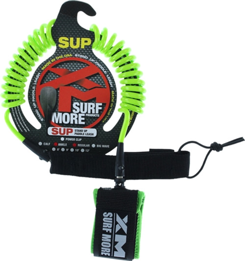 XM SUP COILED REGULAR ANKLE SURF LEASH 10' GREEN