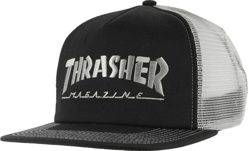 Thrasher Logo Mag Embroidered Trucker Hat Black White Snapback