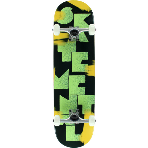 Skate Mental Logo Stack Skateboard Complete Black Green Yellow 8.25