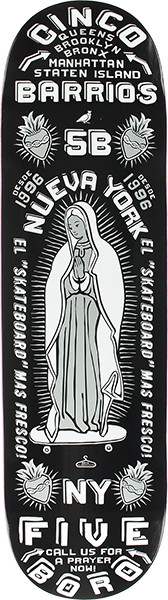5BORO CINCO BARRIOS SKATE SKATEBOARD DECK -8.25 BLACK
