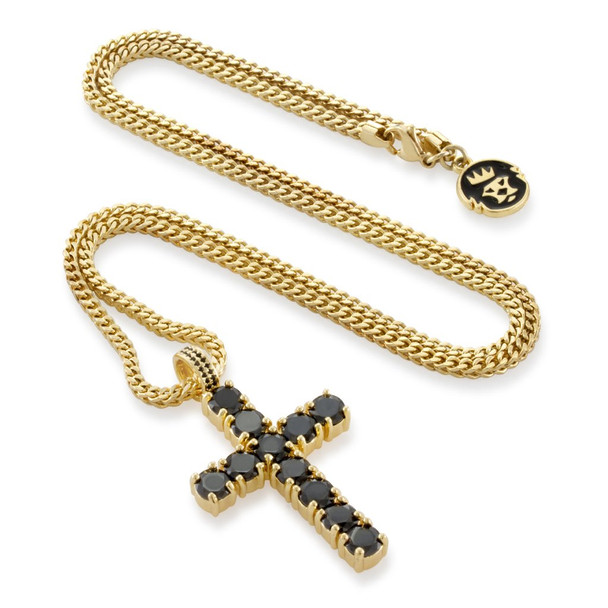 King Ice Kingsman Cross Necklace 14k Gold Black 2 5mm 26