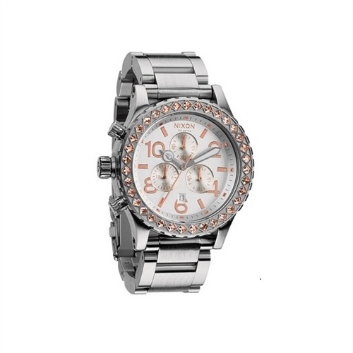 Nixon 42-20 Chrono Silver Light Gold Crystal Watch