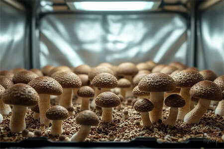 Mushrooms growing in grow tent