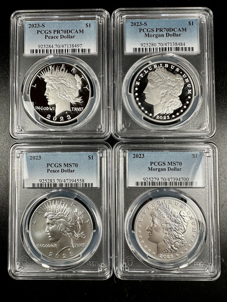 Full Set of 2023 Morgan & Peace Silver Dollars PCGS MS70, PR70DCAM