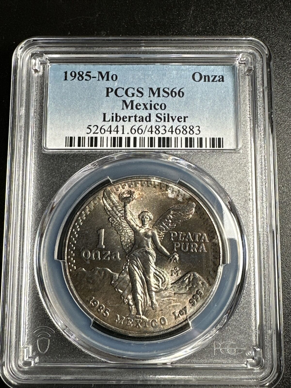 Toned 1985-Mo Onza Libertad 1 Oz Silver Mexico PCGS MS66 Graded