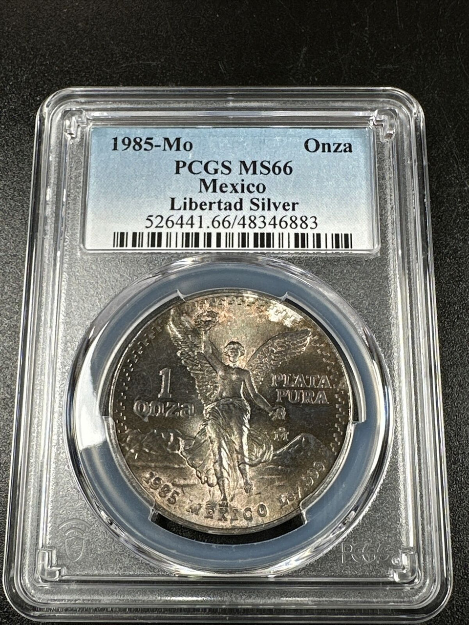 Toned 1985-Mo Onza Libertad 1 Oz Silver Mexico PCGS MS66 Graded