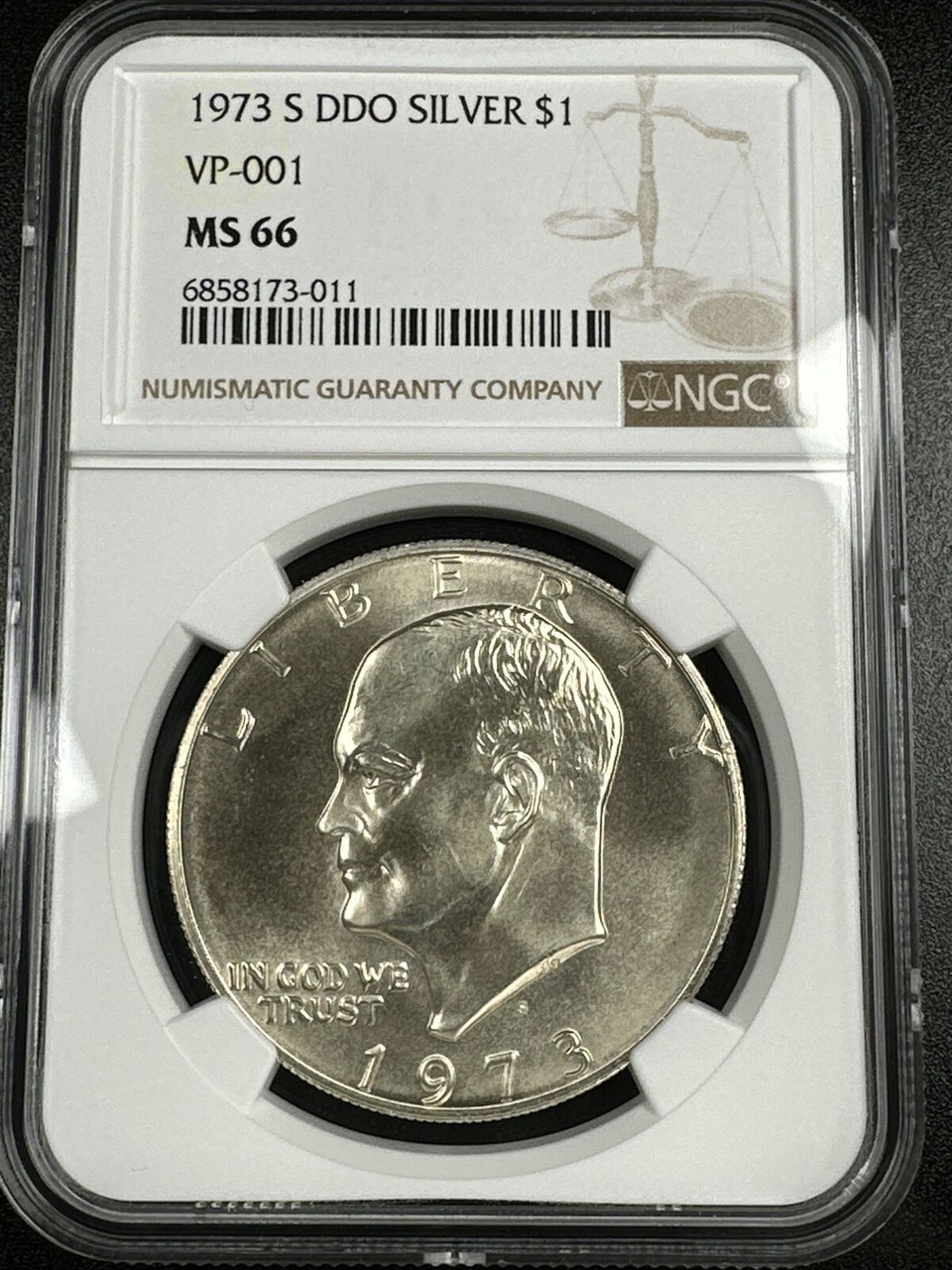 1973-S DDO Silver Eisenhower Dollar VP-001 NGC MS66 Certified Coin