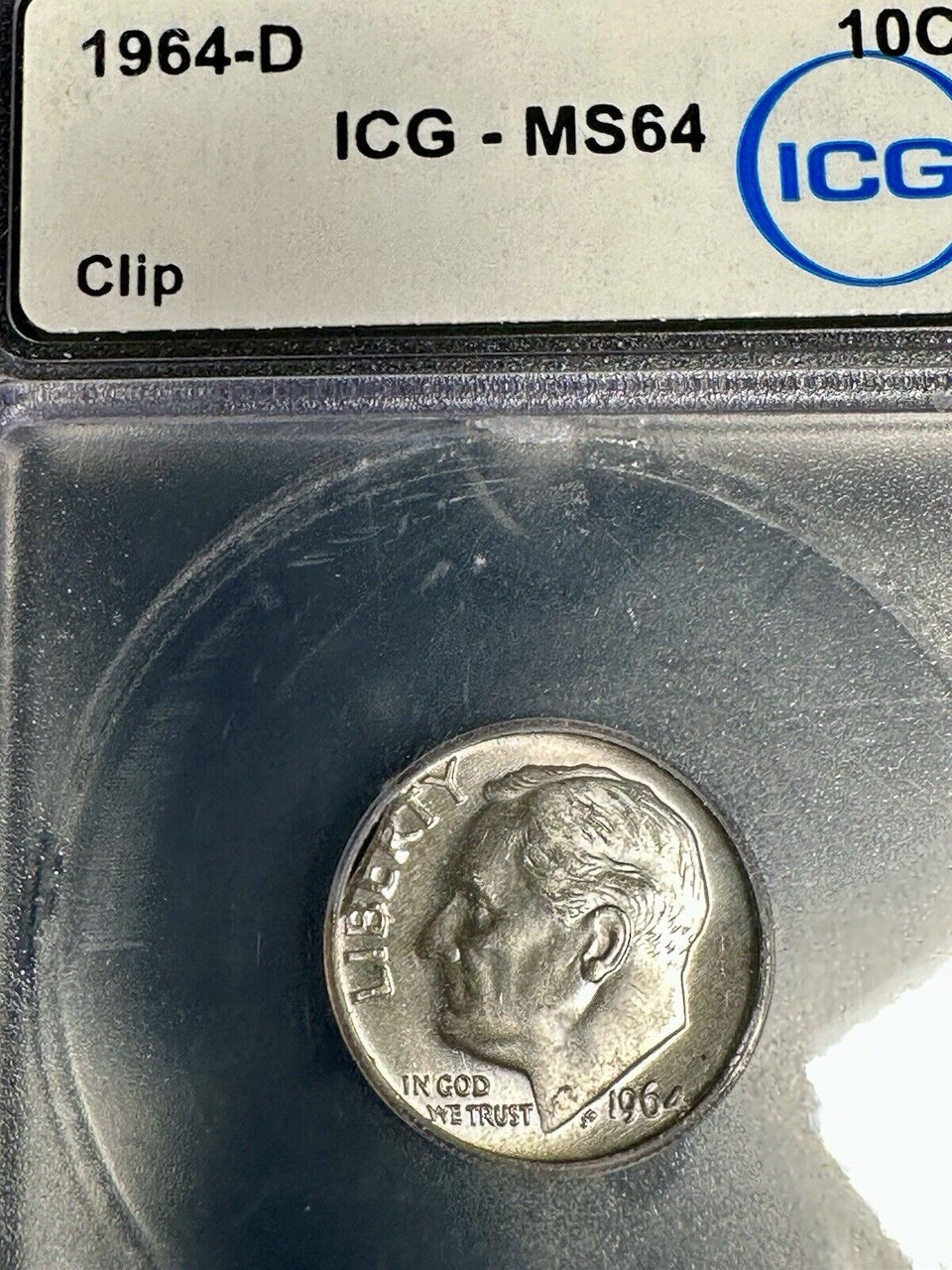 1964-D Roosevelt Dime – ICG MS64 – Clip Error – Denver Mint