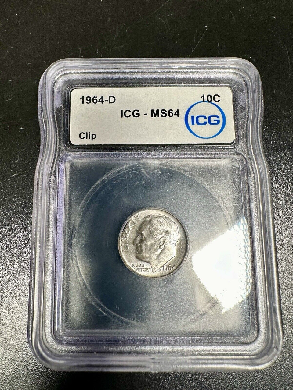 1964-D Roosevelt Dime – ICG MS64 – Clip Error – Denver Mint