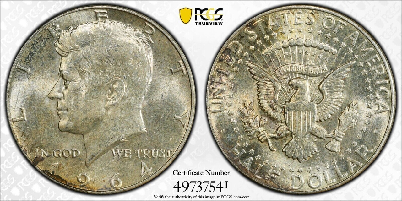 f*i様 1964年 ジョン・ケネディ PCGS MS64 銀90% 銅10% 1964 90% PCGS TruView Gold Shield Kennedy Half Dollar Amazing