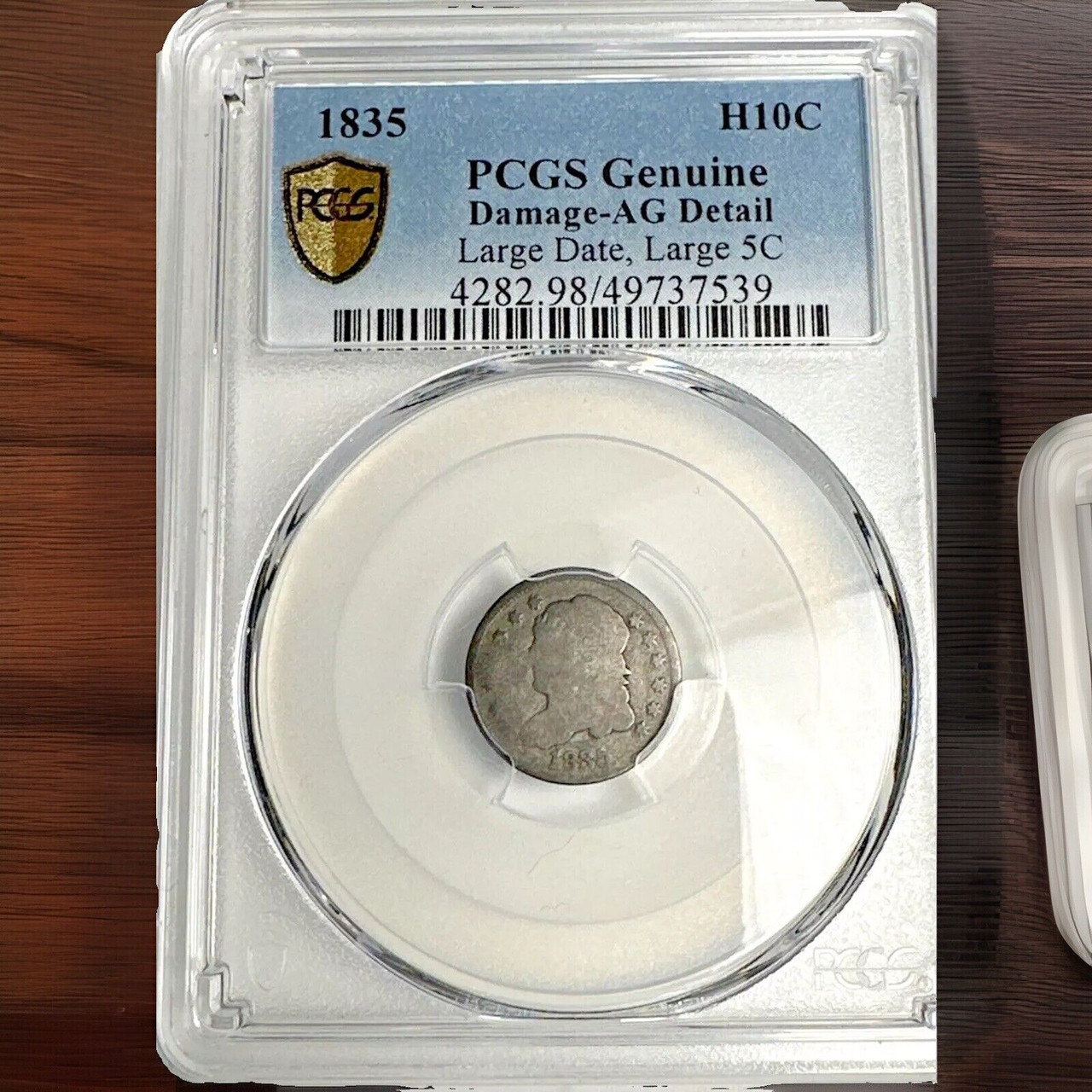 Capped Bust 1835 Half Dime PCGS Genuine AG Details Large Date