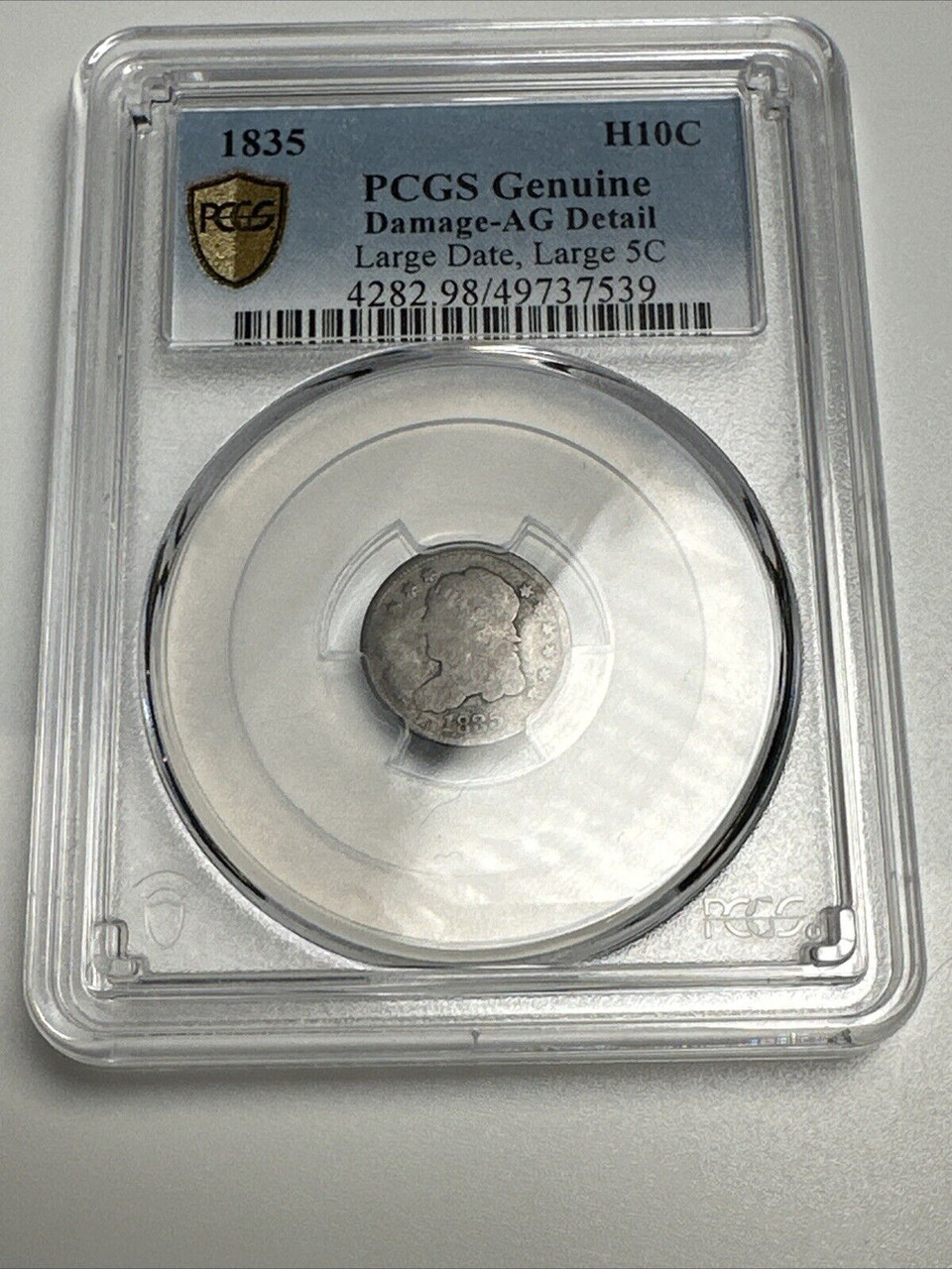 Capped Bust 1835 Half Dime PCGS Genuine AG Details Large Date