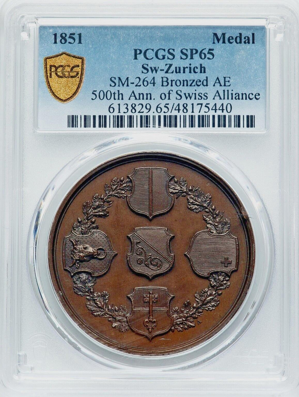 1851 PCGS SP65 Specimen Swiss Bronze Medal SM-264 500th Ann
