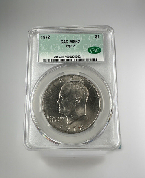 1972-P Eisenhower Dollar Type 2 Reverse CAC MS62 - Key Date, Stunning Eye Appeal