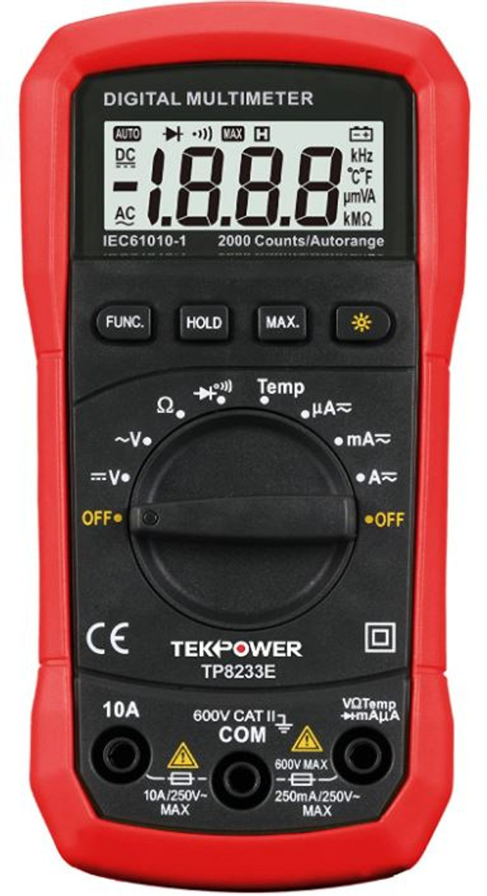 TekPower TP8233E Digital Multimeter AC DC Voltage Current Temperature Resistance Tester Ohmmeter