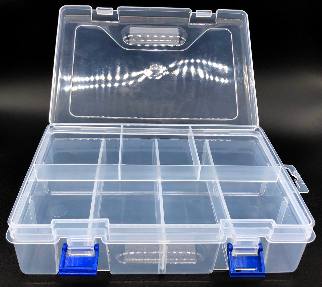 Two-layer storage box with dividers, clear polypropylene 9.21x6