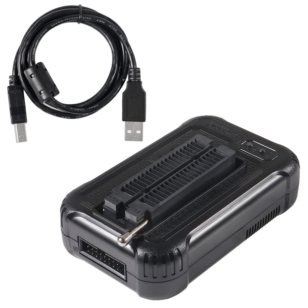 The T48 Universal Programmer comes with a reliable USB-A to USB-B cable for seamless connectivity. This compact programmer features a durable ZIF (Zero Insertion Force) socket for easy chip insertion and removal, ensuring a hassle-free programming experience. The sleek design and user-friendly interface make it an essential tool for chip programming enthusiasts and professionals alike.