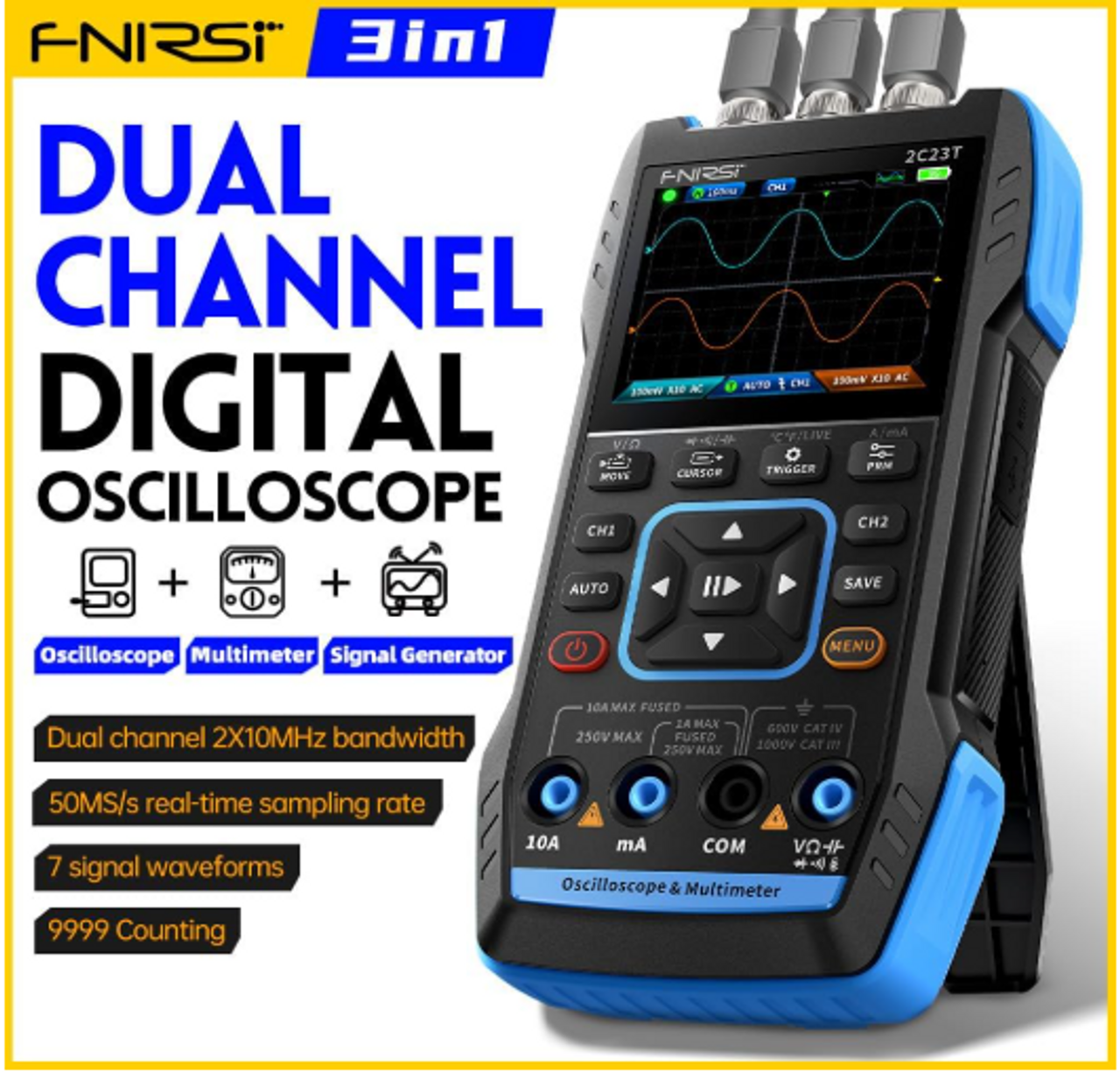 FNIRSI 2C53T 2-Channel Oscilloscope and DDS Signal Generator, 50MHz, 250 MS/s sample rate FNIRSI 2C53T 2-Channel Oscilloscope and DDS Signal Generator, 50MHz, 250 MS/s sample rate