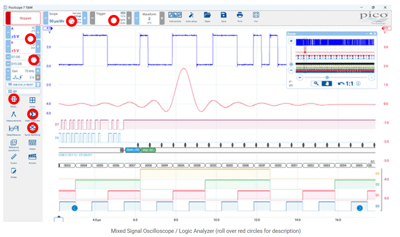 PicoScope 2204A USB 2-Channel Oscilloscope, Spectrum Analyzer, Function Generator, and Waveform Generator 10MHz, 100MS/s PicoScope 2204A USB 2-Channel Oscilloscope, Spectrum Analyzer, Function Generator, and Waveform Generator 10MHz, 100MS/s