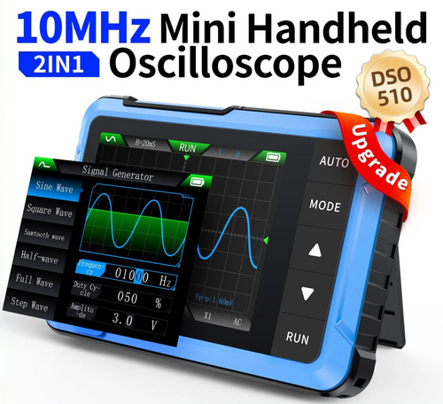 FNIRSI DSO-510 1-Channel Oscilloscope and DDS Signal Generator, 10MHz, 48 MS/s sample rate