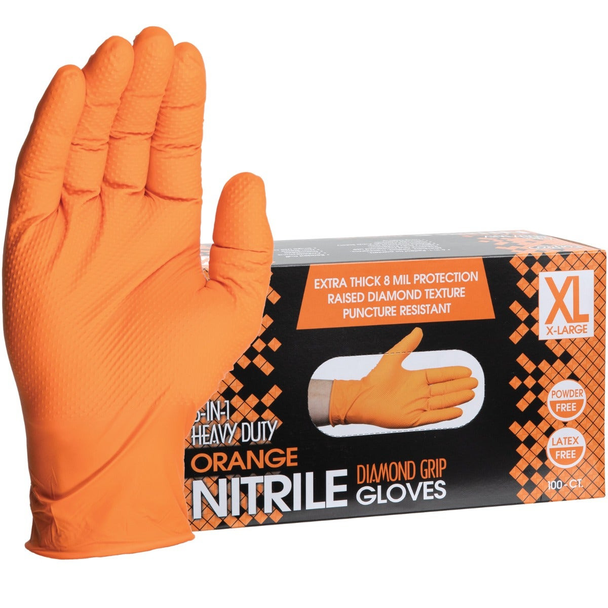 ForPro 6-in-1 HD Orange Nitrile Diamond Grip Gloves XL 100ct - TNG