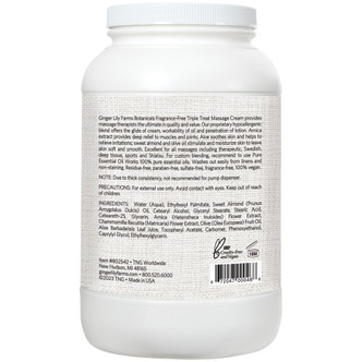 Ginger Lily Farms Botanicals Fragrance-Free Triple Treat Massage Cream, 1 Gallon