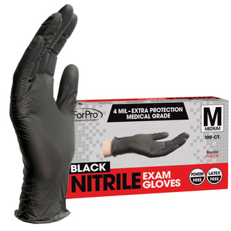 ForPro Black Nitrile Exam Gloves 4 Mil. Medium 100-Count