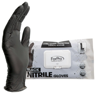 ForPro Black Nitrile Gloves 4 Mil. Large 30-Count
