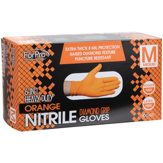 ForPro 6-in-1 HD Orange Nitrile Diamond Grip Gloves M 100ct