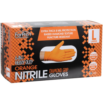ForPro 6-in-1 HD Orange Nitrile Diamond Grip Gloves L 100ct