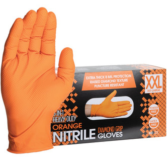 ForPro 6-in-1 HD Orange Nitrile Diamond Grip Gloves XXL 100ct
