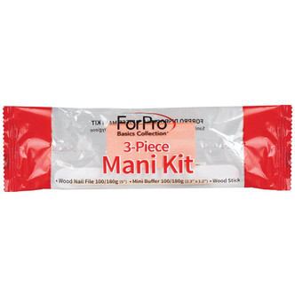 ForPro Basics 3-Piece Mani Kit, White Wood Nail File 100/180 Grit, Orange Mini Buffer 100/180 Grit, Wood Stick, 300-Count 