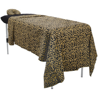 ForPro Premium Designer Flannel 3-Piece Massage Sheet Set, Golden Swirl